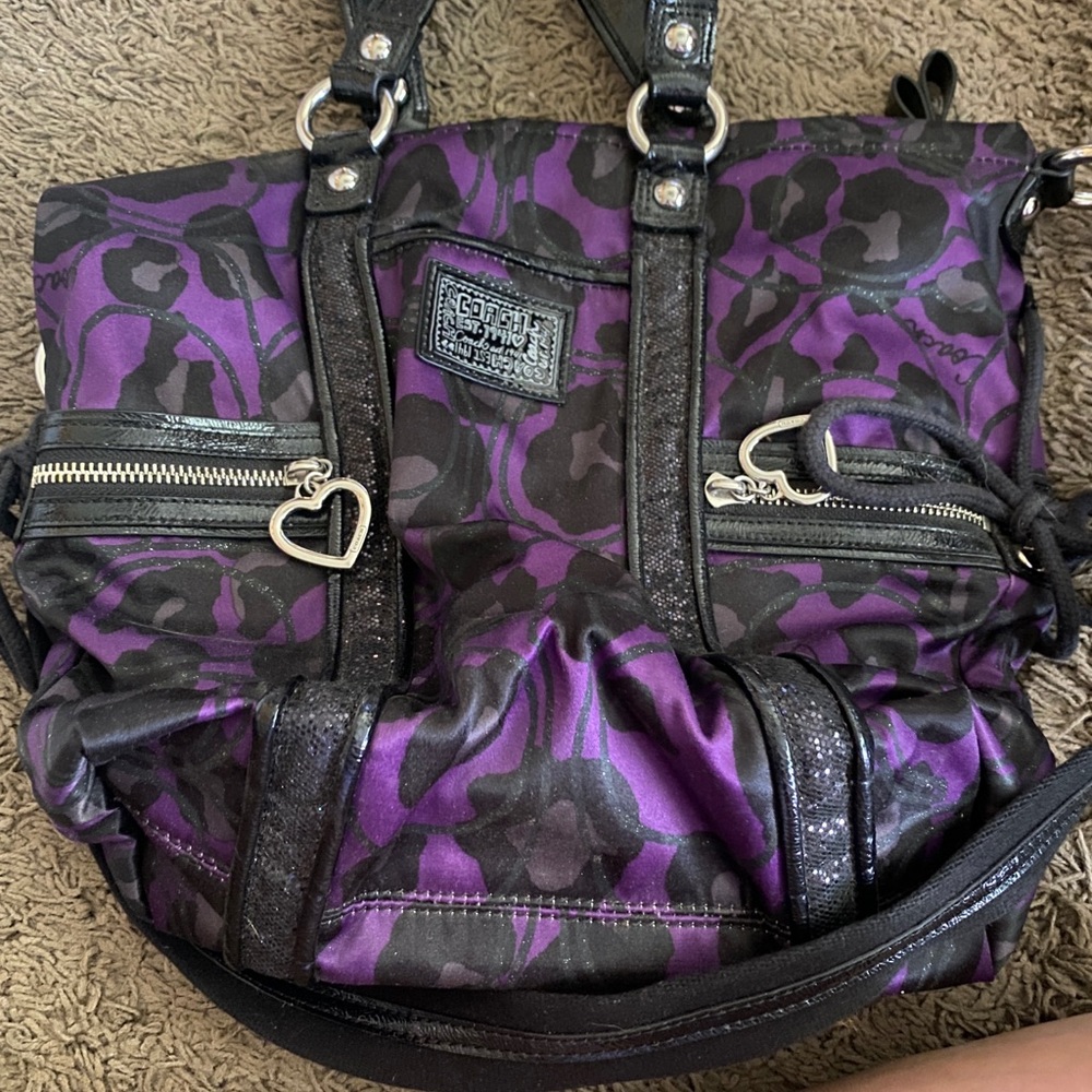 Coach black and purple leopard print